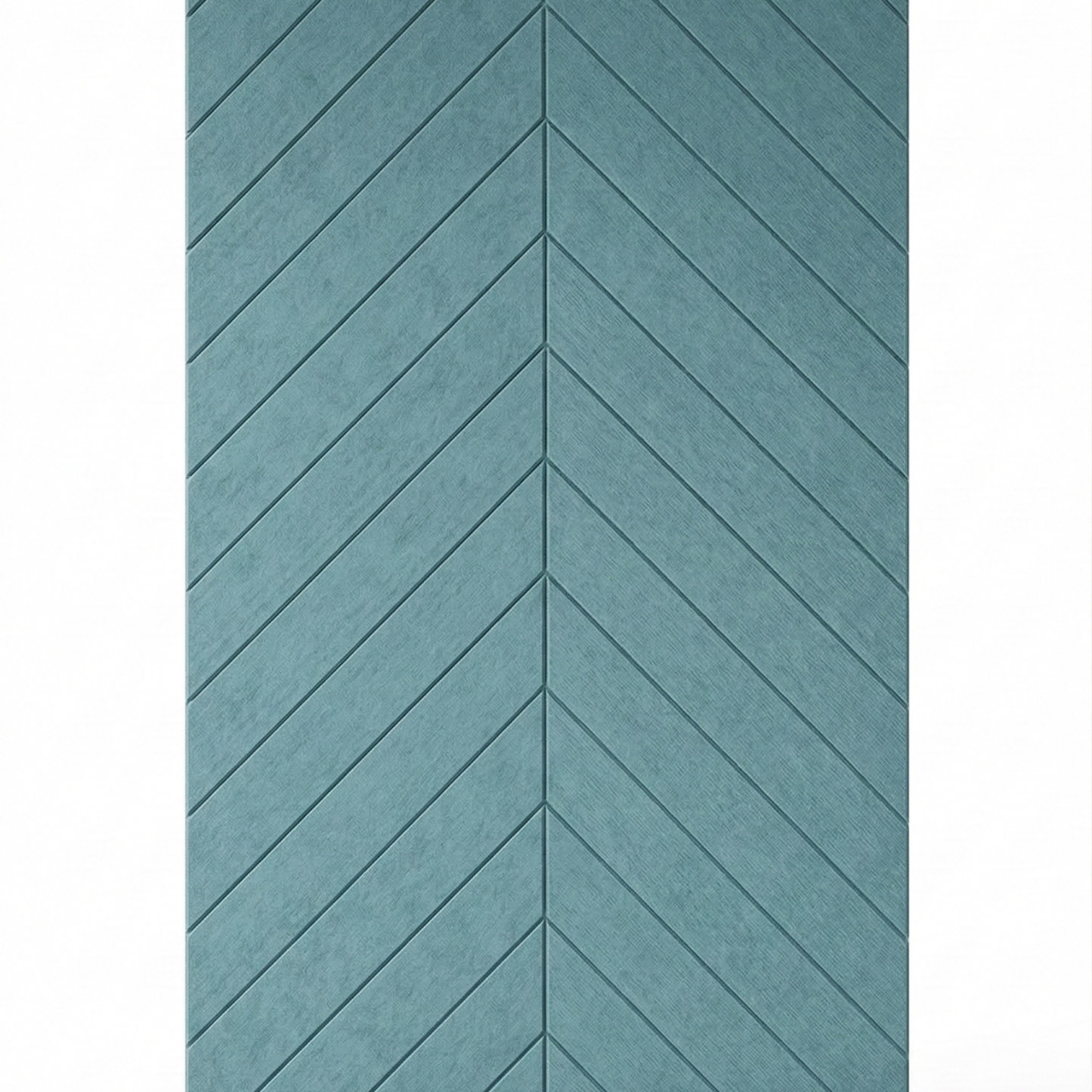 Teal rug with a chevron pattern on a white background