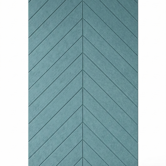 Teal rug with a chevron pattern on a white background