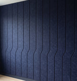 Jog engraved felt wall panels in Oxford Blue, close-up of the engraved grooves