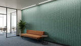 Jog engraved felt wall panels in Sage Green, in an office