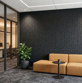 Jog engraved felt wall panels in Slate Marble, in an office