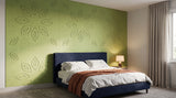 Lotus engraved felt wall panels in Apple Green, behind a bed