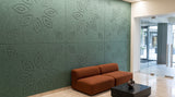 Lotus engraved felt wall panels in Sage Green, in a reception area