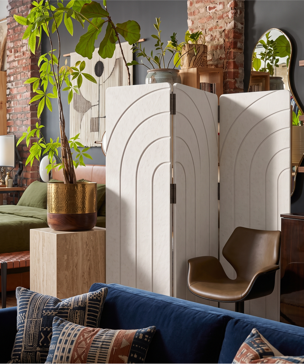 Folding Room Divider – Arches Engraved – 3 Panel PET Felt