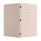 A acoustic 2 panel folding room divider made from PET felt with a textured chevron pattern, shown against a plain white background.