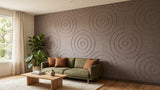 Orbit engraved felt wall panels in Doe, on a living room wall