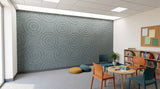 Orbit engraved felt wall panels in Pewter Grey, in a community space