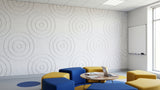 Orbit engraved felt wall panels in White, in a school space