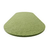 Close view of the edge of a tea green oval felt ceiling raft, 24mm thick