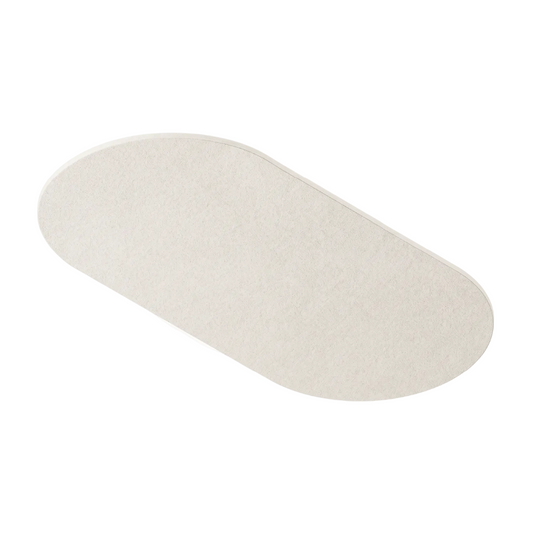 Off-white oval felt ceiling raft on a white background