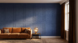 Panelled engraved felt wall panels in Blue Jay, in a hotel lounge