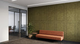 Panelled engraved felt wall panels in Woodland Moss, in an office