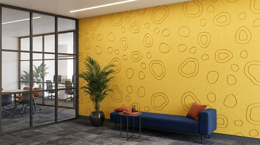 Pebble Beach engraved felt wall panels in Golden Sunset, in an office