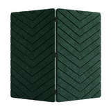 A dark green foldable room divider made from acoustic PET felt with a textured chevron pattern, shown open against a plain white background.