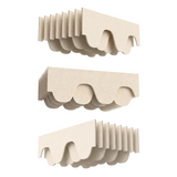 A natural cotton PET felt acoustic plateau ceiling raft, shown from 3 angles on a plain white background.