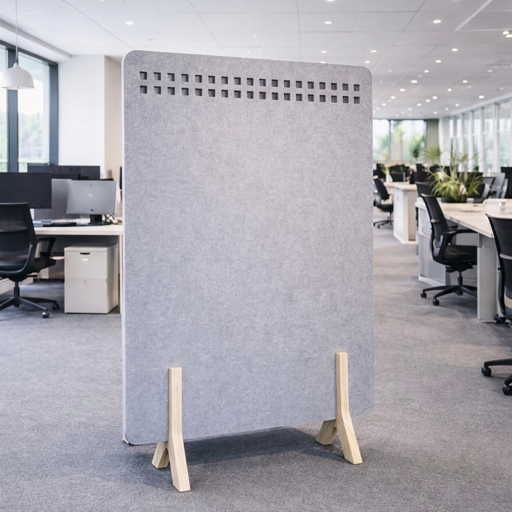 Office Partition Screen – Polka Square – PET Felt, Wooden Feet