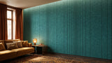 Pulse engraved felt wall panels in Teal, in a hotel lounge