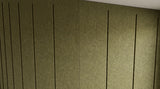 Pulse engraved felt wall panels in Woodland Moss, close-up of the engraved grooves