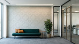 Quatrefoil engraved felt wall panels in Chrome, in an office