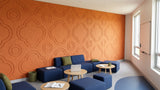 Quatrefoil engraved felt wall panels in Orange, in a school space