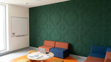 Quatrefoil engraved felt wall panels in Pine Green, in a school space