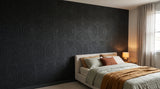 Rainbow engraved felt wall panels in Slate Marble, behind a bed