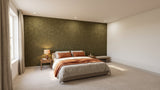 Rainfall engraved felt wall panels in Woodland Moss, behind a bed