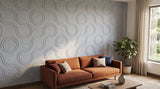 Ribbon engraved felt wall panels in Light Grey, on a living room wall