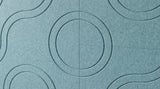Ribbon engraved felt wall panels in Mermaid Blue, close-up of the engraved grooves