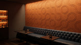 Ribbon engraved felt wall panels in Orange, behind a bar