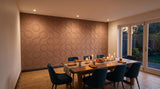 Ribbon engraved felt wall panels in Tawny, in a dining room