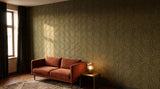 Ripple Weave engraved felt wall panels in Woodland Moss, in a hotel lounge