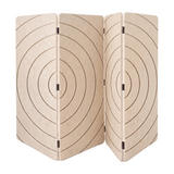 A light beige foldable screen with a circular target design etched or printed on each panel, shown against a plain white background.