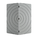 A gray PET felt folding screen or divider with concentric circular target-like lines and black metal hinges, shown on a plain white background.