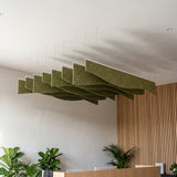 Ruche felt ceiling baffles in Olive Green over an office reception desk