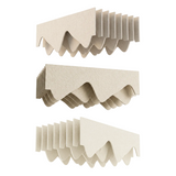 A PET Felt skewed wave acoustic raft, shown on a plain white background.  Shown from 3 angles.