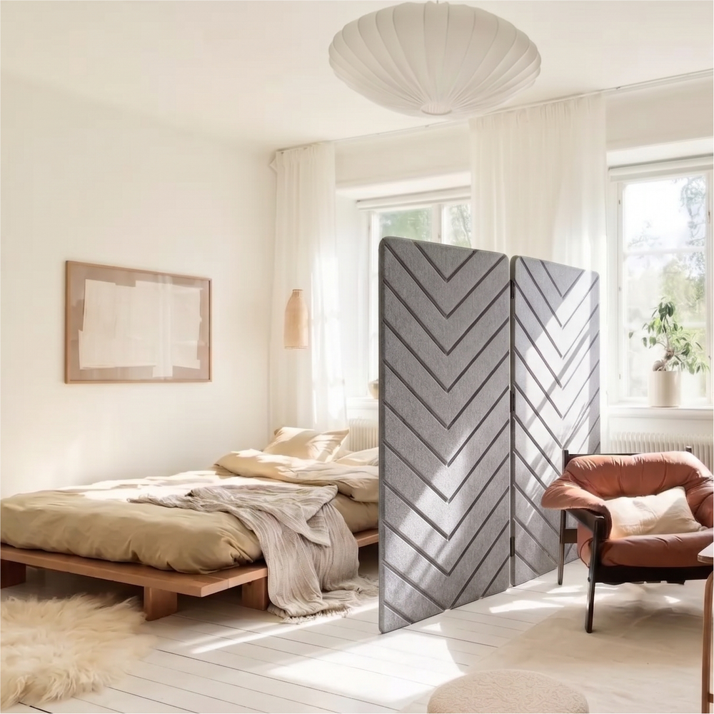 Folding Room Divider – Chevron Engraved – 2 Panel PET Felt