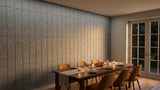 Stack engraved felt wall panels in Dark Silver, in a dining room