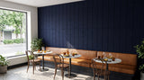 Stack engraved felt wall panels in Midnight Blue, in a restaurant