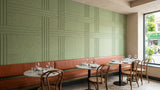 Strap engraved felt wall panels in Tea Green, in a restaurant