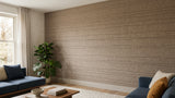 Strata engraved felt wall panels in Wheat, on a living room wall