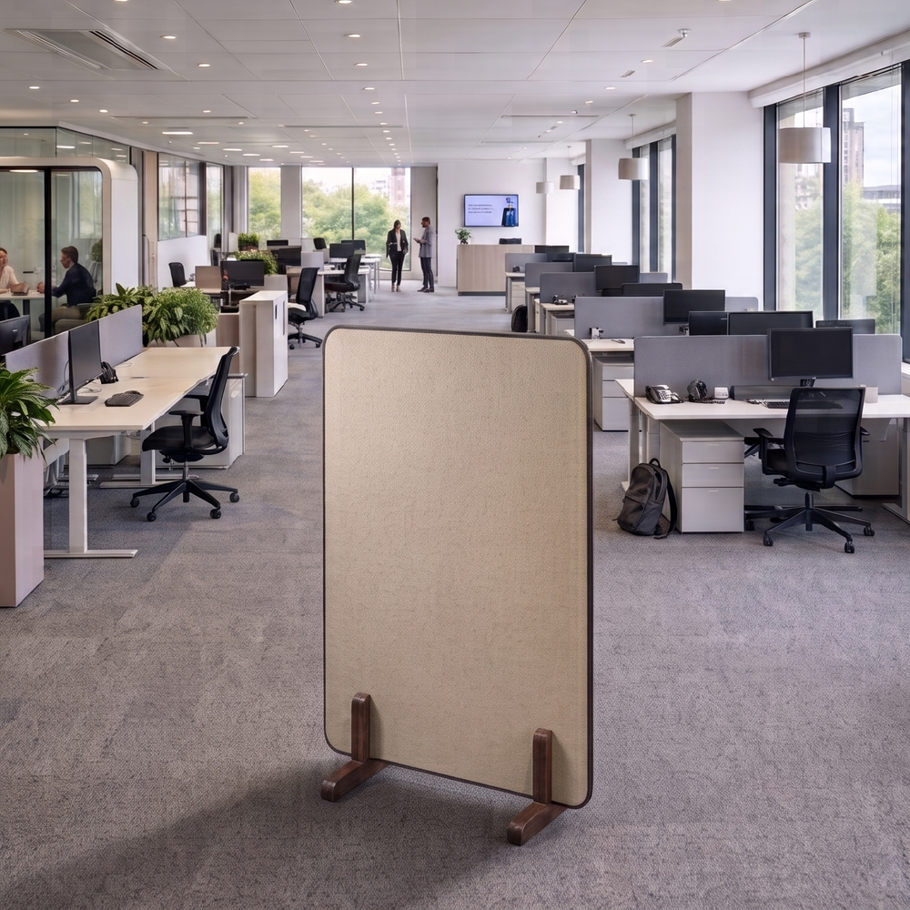 Office Partition Screen – Freestanding – 42mm PET Felt, Wooden Legs