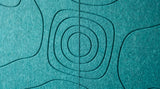 Terrain engraved felt wall panels in Aqua Turquoise, close-up of the engraved grooves