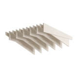 Felted trapezoid acoustic ceiling raft in natural cotton PET felt, staggered raked blades, on a white background.