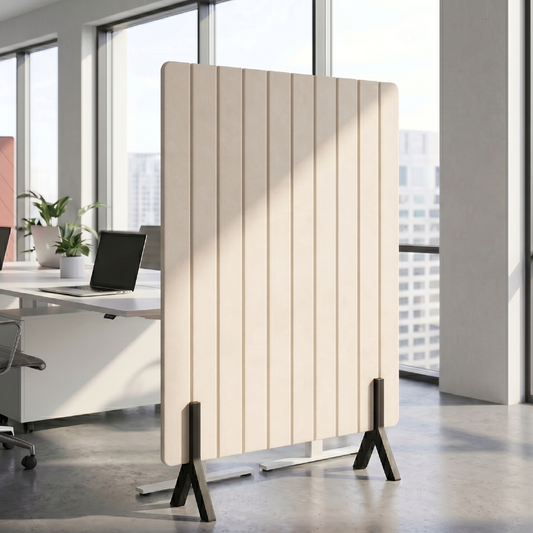 Vertical Grooved Freestanding Acoustic Screen with Wooden Feet