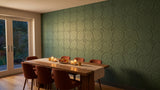 Vine engraved felt wall panels in Sea Green, in a dining room