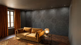 Vortex engraved felt wall panels in Slate Grey, in a hotel lounge
