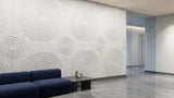 Vortex engraved felt wall panels in White, in a reception area