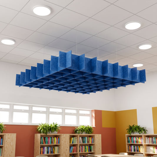 Felted Jetty acoustic ceiling baffle grid kit in Cornflower Blue
