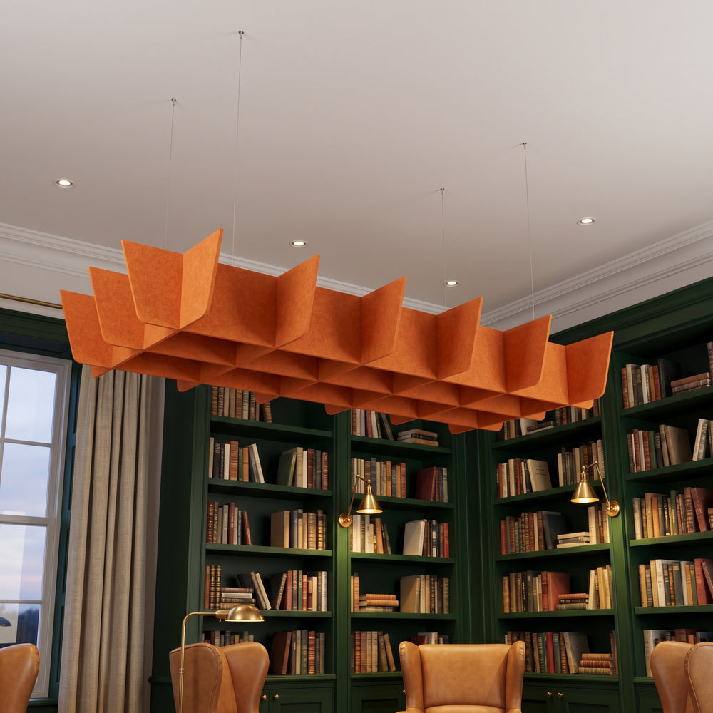 Felted Mesa acoustic ceiling baffle grid kit in Orange